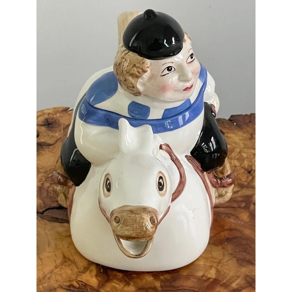 Vintage Jockey Riding Horse Teapot Hand Painted Myasaky Created Teapot 1990